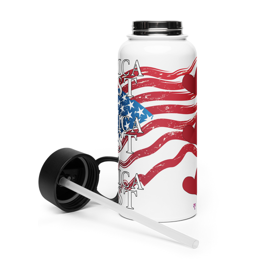 America First Stainless steel water bottle with a straw lid