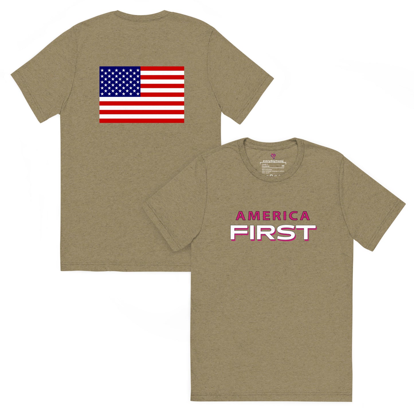 pink print, olive triblend