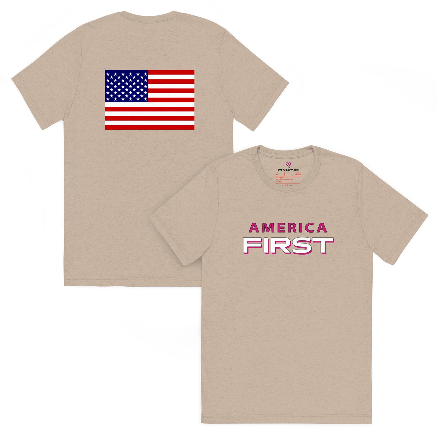 pink print, tan triblend