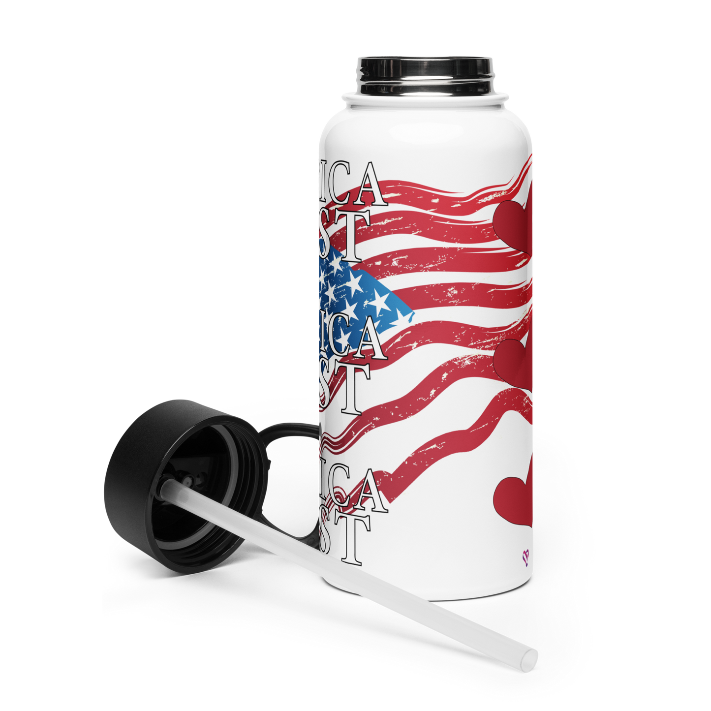 America First Stainless steel water bottle with a straw lid