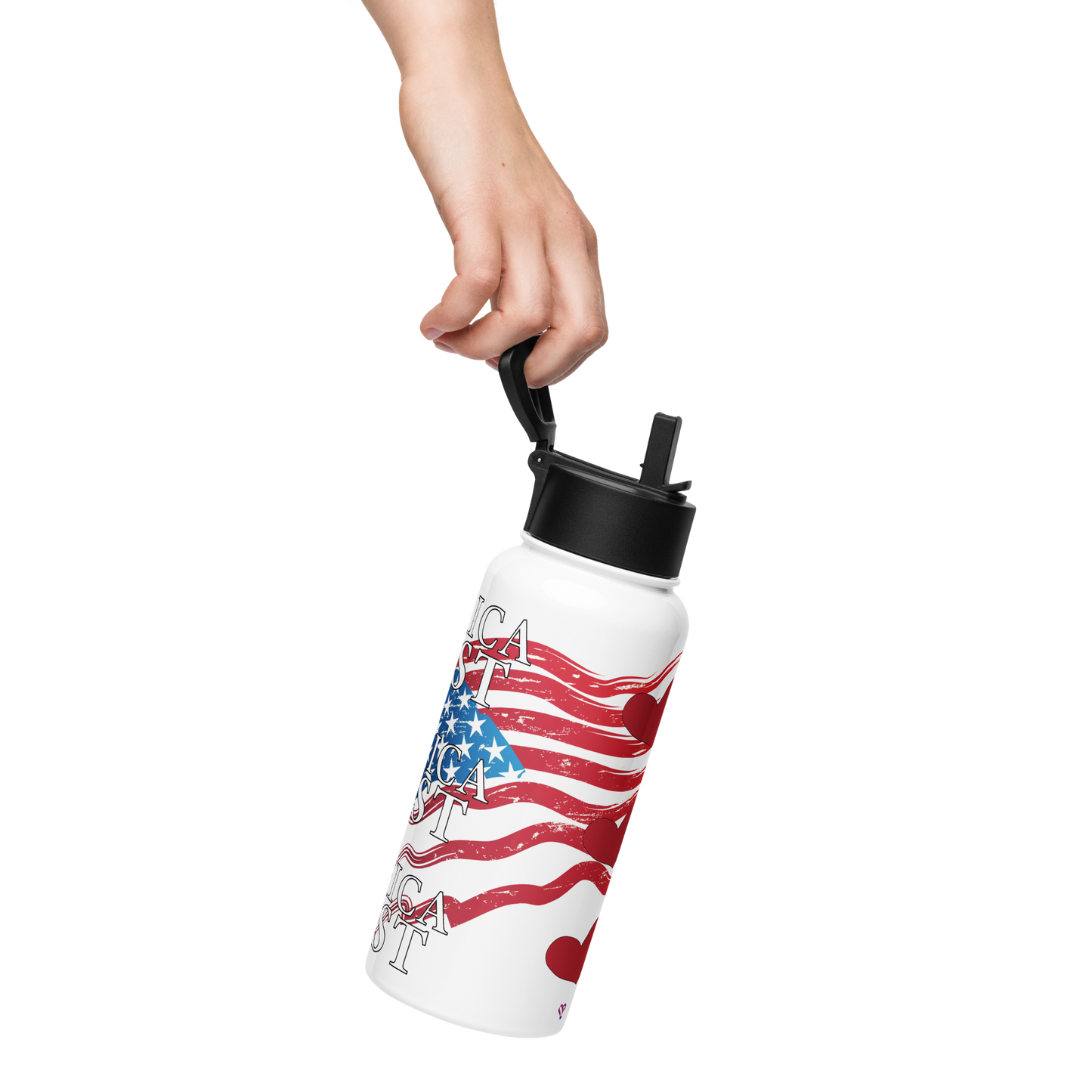 America First Stainless steel water bottle with a straw lid
