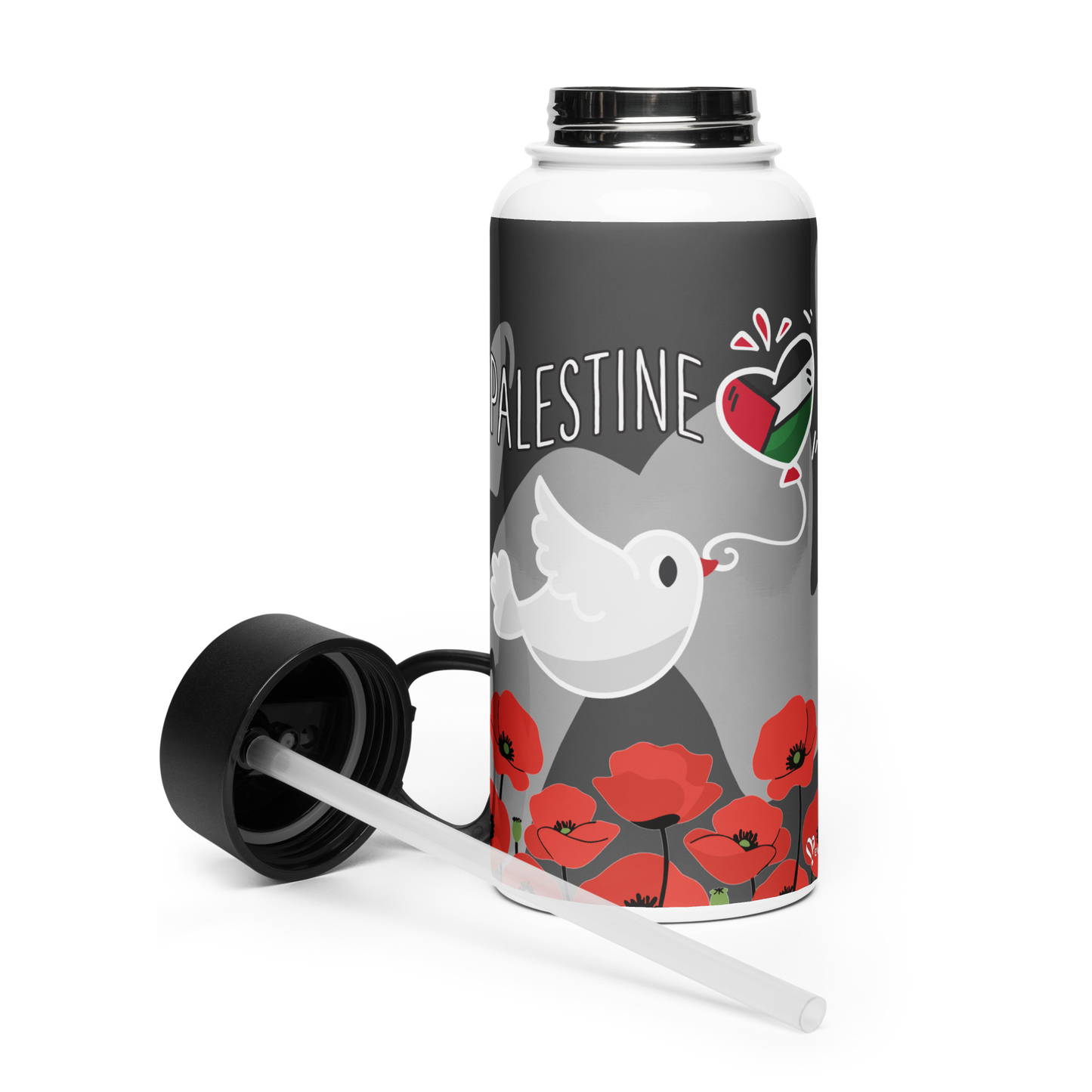 Palestine Stainless steel water bottle with a straw lid
