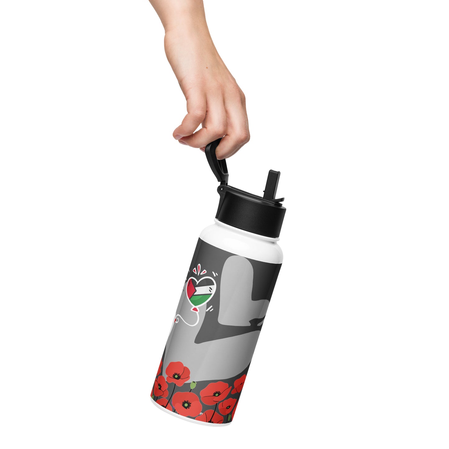 Palestine Stainless steel water bottle with a straw lid