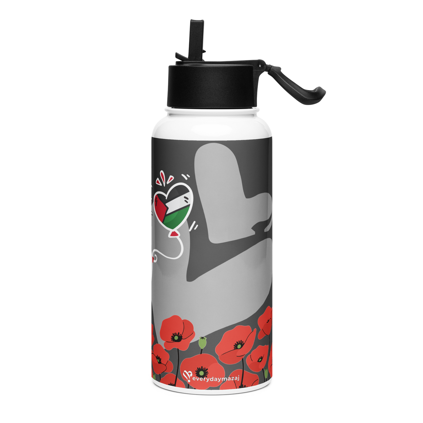 Palestine Stainless steel water bottle with a straw lid