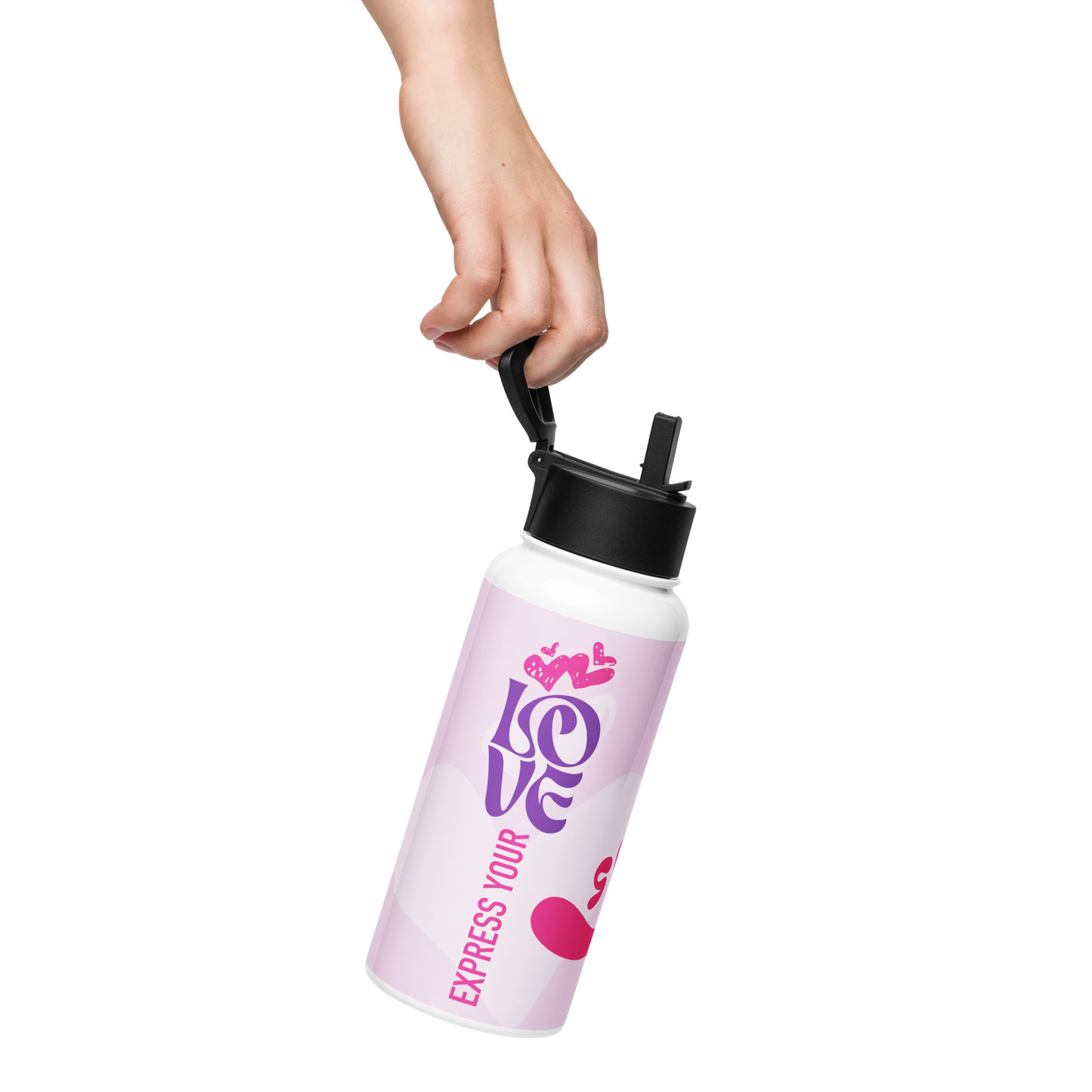 Express Your Love Stainless steel water bottle with a straw lid