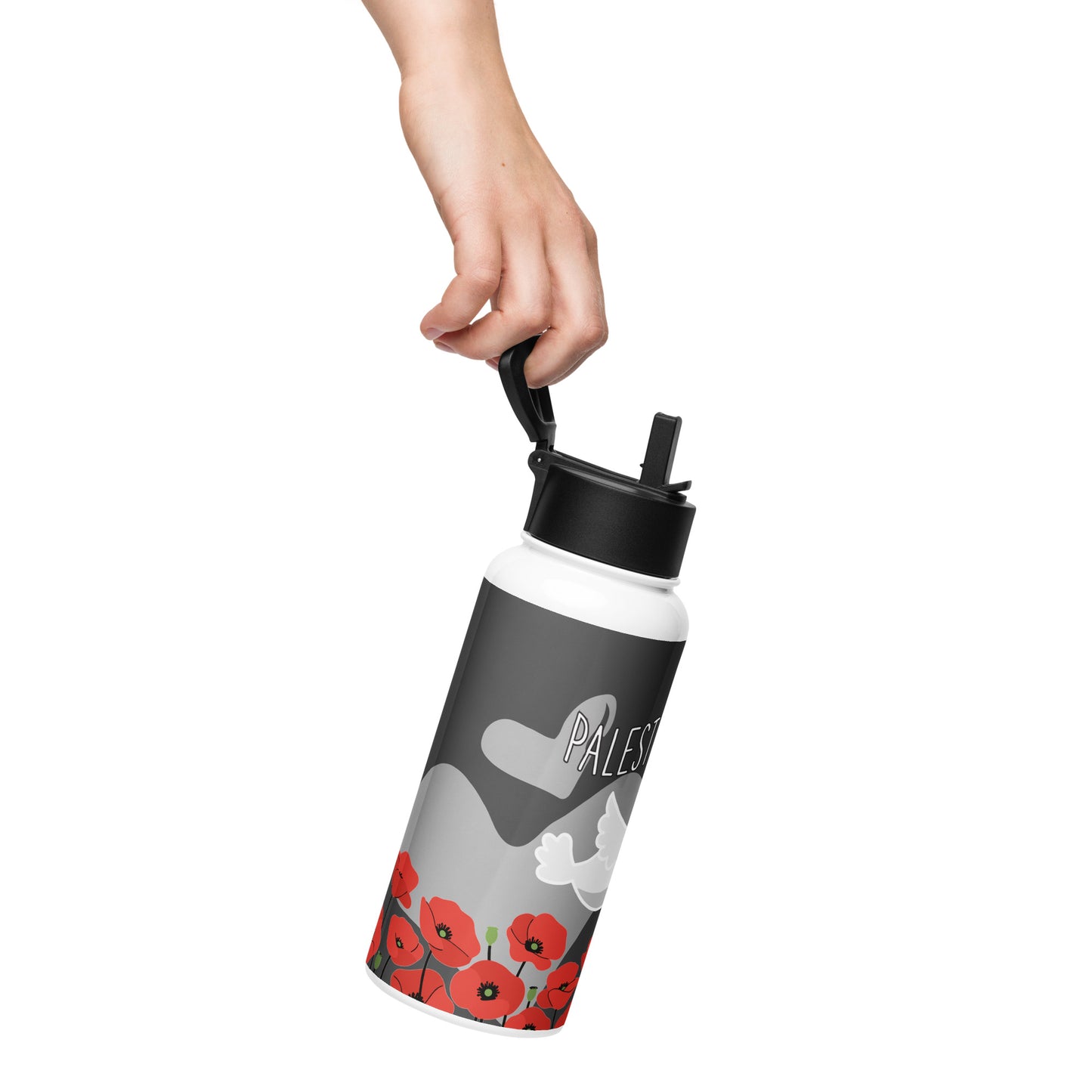 Palestine Stainless steel water bottle with a straw lid