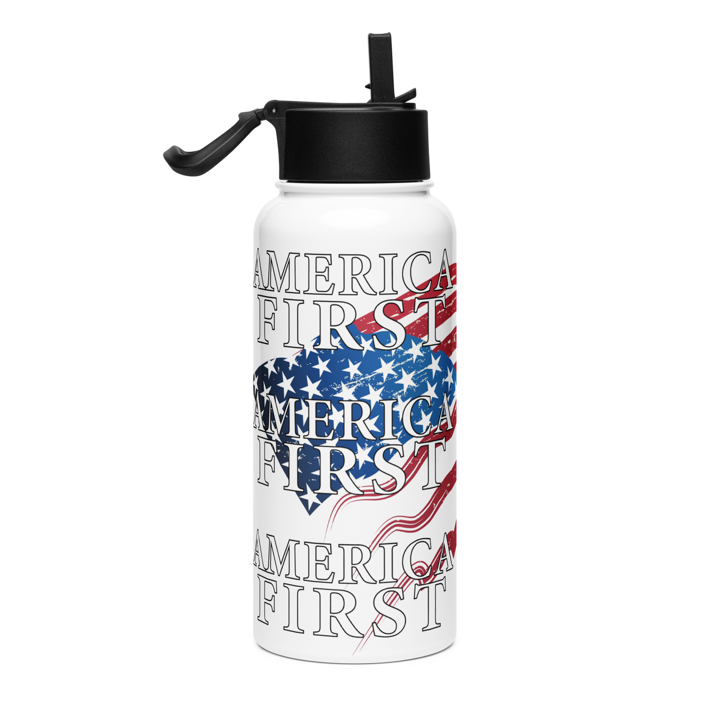 America First Stainless steel water bottle with a straw lid