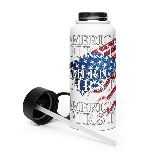 America First Stainless steel water bottle with a straw lid