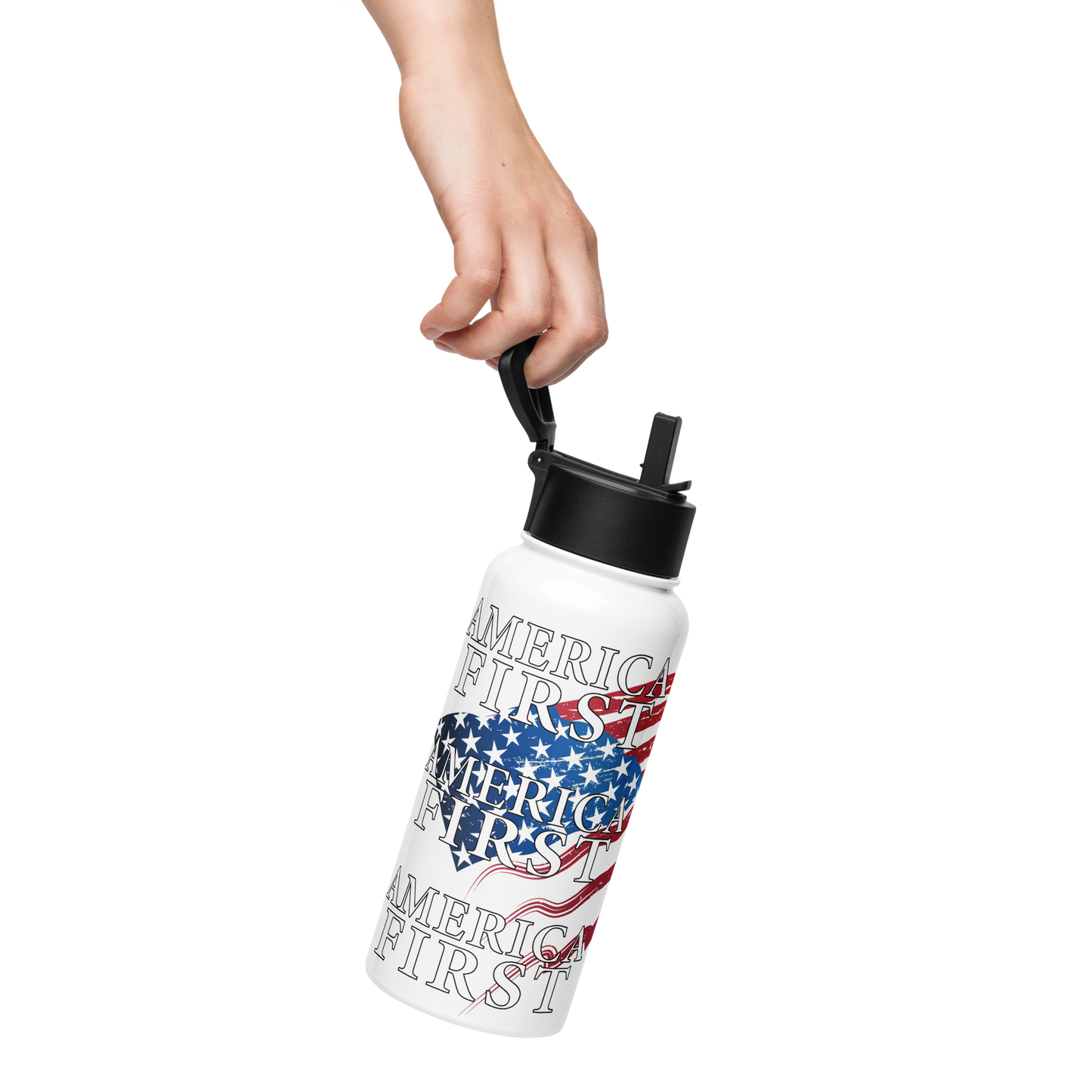 America First Stainless steel water bottle with a straw lid