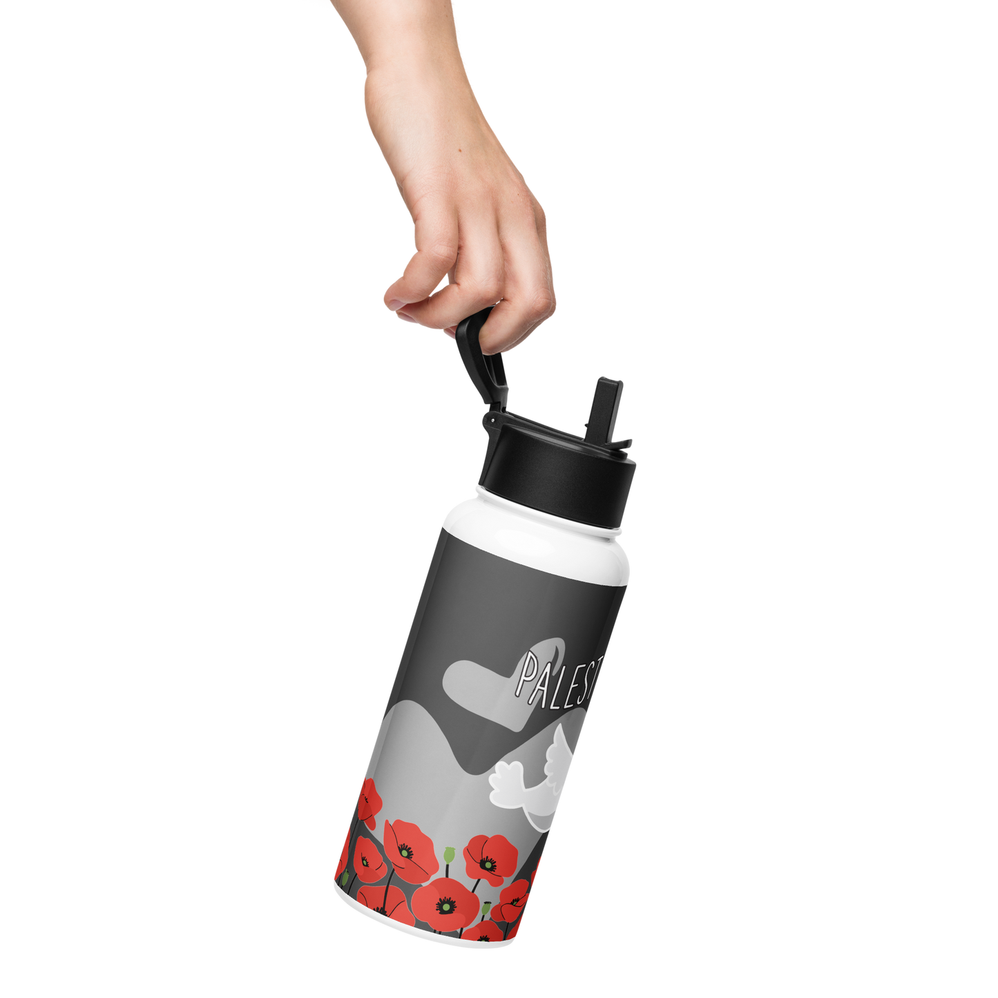 Palestine Stainless steel water bottle with a straw lid